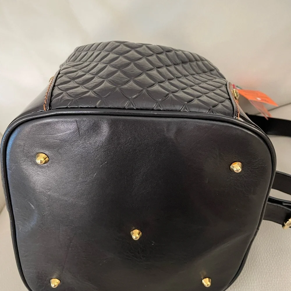 MARINO ORLANDI Italy XL BLACK ShoulderBag/Tote converts to Sling Emboss Leather - Picture 12 of 15